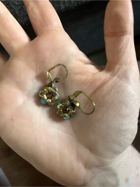 Michal Negrin Turquoise and Gold Flower Drop Earrings